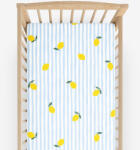 Goldea gyermek gumis pamut lepedő kiságyba - friss citromok csíkokkal 60 x 120 cm