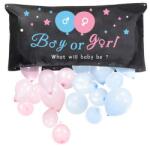 Flippy Set Gender Reveal, Flippy, Balloon Drop Bag, din Plastic si Latex, 24 Baloane Roz si Albastru 13 cm, Sac pentru Baloane 60 x 120 cm, Multicolor (131222)