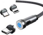 Flippy Cablu de incarcare magnetic 3 in 1 360 grade + 180 grade, 1 m, micro, type C, iPhone, 5 V, 2.1 A, Negru (122691)