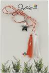 Jolie Martisor Traditional, Jolie, Model STEA, cu Snur Impletit Alb/Rosu, 8.5 x 5.5 cm, Argintiu (165724)