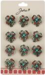Flippy Brose Martisor Primavara, Jolie, Set 12 Bucati, Model Trifoi cu Pietre Decorative, Brosa din Metal, Dimensiune 3 x 2 cm per Bucata, Argintiu/Albastru deschis (134041)