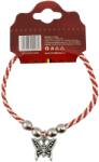 Flippy Martisor de Tip Bratara cu 4 Bile si Pandativ Metalic, Jolie, Model Fluture, Design Clasic, Snur Rasucit Alb/Rosu, Cu Sistem de Inchidere Reglabil (165694)