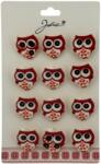 Flippy Set 12 Brose Martisor pentru Copii, Jolie, Model Bufnita, Rosu Alb (128240)