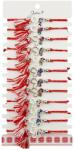 Jolie Martisor Bratara cu Ciucure pentru Dama, Jolie, Model Fluture cu Pietre Colorate, Set 12 bucati, Pandativ din Inox, Snur Reglabil, Rosu/Alb (128072)