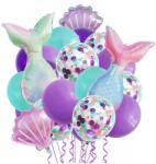 Flippy Baloane decorative Aqua Sirene, Flippy, Set MIX 22 baloane, din folie de alumiu, 2 Sirene, 2 Scoici, 18 baloane din latex, 50 x 85 cm Adeziv si pai inclus, Mov Multicolor (129711)