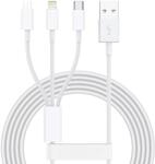 Flippy Cablu USB 3in1 Flippy SX - 21, USB la micro USB/USB-C/compatibil iphone, 3A, 1.2m (alb) (123362)