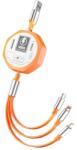 Flippy Cablu Retractabil 3in 1 pentru Telefon, Flippy, Cablu de incarcare rapida 100W, stil Mecha, potrivit pentru Auto, Universal 1.2M, Portocaliu (161518)