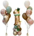 Flippy Set 30 Baloane Folie si Latex, Flippy, Tematica Prima Aniversare, Baloane Latex 30cm, 25cm, Figurina Girafa 32x34 cm, Frunza Palmier 15 cm, Cifra 1 76 cm, Multicolor (131198)