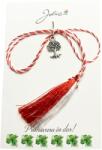 Flippy Martisor Traditional, Jolie, Model Copac, cu Snur Impletit Alb/Rosu, 8.5 x 5.5 cm, Argintiu (126078)