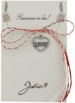 Jolie Martisor Traditional, Jolie, Model INIMA LOVE, cu Snur Impletit Alb/Rosu, 8.5 x 5.5 cm. Argintiu (165717)