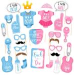 Flippy Set 30 de Accesorii pentru Petrecere, Flippy, Props pentru Coltul de Poze, Gender Reveal, Tematica Baby Shower, Albastru-Roz (130532)