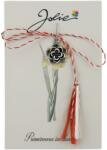 Jolie Martisor Traditional, Jolie, Model TRANDAFIR, cu Snur Impletit Alb/Rosu, 8.5 x 5.5 cm, Argintiu (165723)