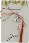 Jolie Martisor Traditional, Jolie, Model URSULET, cu Snur Impletit Alb/Rosu, 8.5 x 5.5 cm, Argintiu (165721)