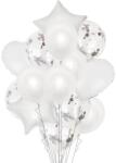 Flippy Set 14 Baloane din Folie Metalizată si din Latex, Flippy, Figurine Stea si Inima 45 cm, Baloane Latex 30 cm, Tema Buchet, Ambalaj Individual, Pai Inclus, Umflare cu Aer sau Heliu, Argintiu (130930)