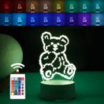 Flippy Lampa LED decorativa, Flippy, 3D, Ursulet, cu telecomanda, doua moduri de alimentare USB si baterii, 20 cm inaltime, din material acril si lumina multicolora, alb (124593)