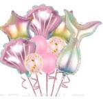 Flippy Set baloane aniversare pentru fetita, set din 9 baloane, Flippy, Tematica Sirene, 5 Baloane Folie, 4 baloane latex, Roz metalizat (129721)