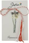 Jolie Martisor Traditional, Jolie, Model Libelula, cu Snur Impletit Alb/Rosu, 8.5 x 5.5 cm. Argintiu (165715)