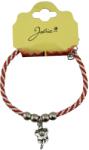 Flippy Martisor de Tip Bratara cu 4 Bile si Pandativ Metalic, Jolie, Model Floare, Design Clasic, Snur Rasucit Alb/Rosu, Cu Sistem de Inchidere Reglabil (165695)