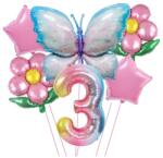Flippy Set baloane aniversare cu numere, din folie de aluminiu, 6 piese, 2 flori, 2 stelute, 1 fluture, 1 cifra, Multicolor, Cifra 3 (129912)