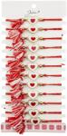 Jolie Martisor Bratara cu Ciucure pentru Dama, Jolie, Model Inimi, Set 12 bucati, Pandativ din Inox, Snur Reglabil, Rosu/Alb (128067)