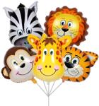 Flippy Set 5 Baloane Folie Metalizata, Flippy, Figurine Animale Salbatice, 30 cm, Ambalaj Individual, Pai inclus, Umflare cu Aer sau Heliu, Multicolor (130932)