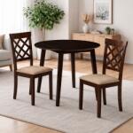 Malaezia Set masa living plianta Philadelphia, MDF, lemn masiv, rotunda, 55 90 x 90 x 74, 8 cm si 2 scaune Vienna, tapiterie stofa, 94x49x40 cm, nuc