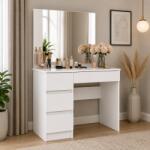Akord Furniture Factory Masa de toaleta pentru machiaj, cu oglinda mare si 4 sertare, alb (AK-26924067-2/2)