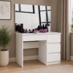 Akord Furniture Factory Masa de toaleta pentru machiaj, dreapta, cu oglinda mare si 4 sertare, alba (AK-26901204-2/2)