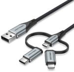 Vention Cablu Date si Incarcare Vention USB 2.0 A 3-in-1 Micro-B&USB-C&Lightning 1m Negru (6922794752856)