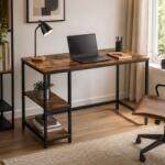 VASAGLE Birou industrial cu rafturi, 120x60 cm, lemn rustic şi oţel (LWD47X)
