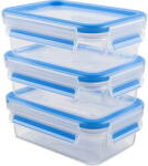 emsa CLIP & CLOSE food storage containers 0.55 liters (transparent/blue, rectangular, 3 pieces) (508570) - cel