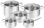 Tefal Set 10 piese Tefal Cook Eat, inductie, cratita de 16 cm, oala de 18/20/22/24 cm, 5 capace de sticla, interior gradat, manere nituite, inox, argintiu (3168430332140)