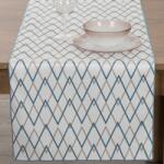 Takoy Traversă de masă naturală turcoaz închis 40x140 cm INES, cu imprimeu geometric - colecția SEA SUMMER Fata de masa