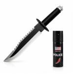 Depox Set cutit tactic de vanatoare si spray paralizant chili, DEPOX®, 39.5 cm, negru (1089)