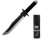 Depox Set cutit tactic multifunctional si spray autoaparare chili, DEPOX®, otel inoxidabil, spargator sticla, surubelnita, 39.5 cm/ 60 ml (1091)
