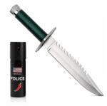 Depox Set cutit de vanatoare si spray paralizant chili, DEPOX®, 35 cm/60 ml, teaca inclusa, verde/negru (1090)
