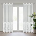 Takoy Fehér függöny hálós anyagból virágokkal és apró 3D-s gyöngyökkel 140x250 cm ringlivel - JASMIN 2 Eva Minge