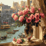 Ideyka Set pictura pe numere, cu sasiu, Trandafiri in Venetia, 40x40 cm (KHO6412)