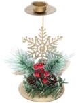 Flippy Suport Decorativ pentru Lumanare de Craciun, Flippy, Ornament pentru Lumanare, Model Fulg de Nea Auriu cu Crengute de Brad, din Art Metal, pentru Masa, fara Lumanare, 15 x 8 cm, Auriu (161857)