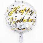 Flippy Balon din Folie Metalizata, Flippy, Mini Figurina Rotunda, Model Happy Birthday, Tema Aniversare, 45 cm, Ambalaj Individual, Pai inclus, Umflare cu Aer sau Heliu, Argintiu (131342)