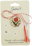Jolie Martisor Traditional din Acril, Jolie, Model Rotund Lalea Rosie, cu Snur Impletit Alb/Rosu, Pandantiv 2 cm (134854)