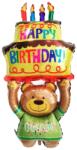 Flippy Balon din Folie Metalizata, Flippy, Figurine Animalute, Model Ursulet cu Tort Aniversar, 124x65 cm, Ambalaj Individual, Pai Inclus, Umflare cu Aer sau Heliu, Multicolor (127289)