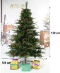Flippy Brad artificial de Craciun, decorat cu conuri pin rosii, pentru interior/exterior, inaltime 150 cm, diametru 104 cm, 323 ramuri, Flippy, verde, suport metalic inclus (106798)