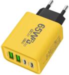 Flippy Incarcator Fast Charge pentru Telefon 65W, Flippy, Incarcator Quick Charge cu 2 Porturi USB-A 3.1A & 2 Porturi USB-C, Power Delivery 65W, Cap Standard European, Galben (161978)