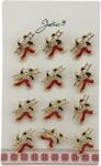 Jolie Set 12 Brose Martisor Primavara Cosar, Jolie, Brose din Metal, Aspect Lacuit, 2 x 2, 5 cm per Unitate, Auriu cu Rosu (134036)