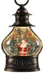 Flippy Decoratiune de Craciun tip Felinar, Flippy, Glob de Cristal cu Fulgi de Zapada, Model Mos Craciun, Ornamentat cu Luminite Interioare, 14.5 x 9 x 3 cm, Rama Neagra, Transparent (137661)