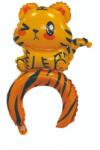 Flippy Balon din Folie Metalizata, Flippy, Tip Coronita, Model Tigru, Ambalaj Individual, Pai Inclus, Umflare cu Aer sau Heliu, 48 x 28 cm, Portocaliu (134272)