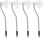 Flippy Lampa solara LED pentru Gradina, Flippy, Set 4 Bucati, Tip Diamant, Inaltime 30 x 9 cm, 2V, ABS, 600mAh, Lumina Multicolor, Argintiu (124660)