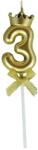 Flippy Lumanare pentru Tort Cifra 3, Model Coroana, Gold, Flippy, Party (131825)