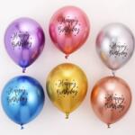 Flippy Baloane din Latex Metal Cromat, Flippy, set din 10 Baloane, Cu Decoratiuni Printate HAPPY BIRTHDAY, Pentru Petrecere Auriu Argintiu Albastru Rosu Mov, Set Multicolor (131299)